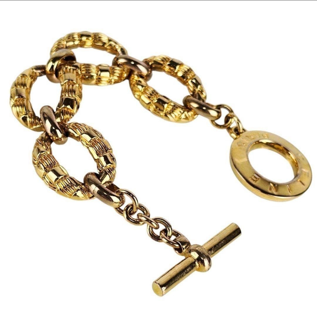 CELINE Vintage Circle Logo Toggle Bracelet Gold Tone Chunky Link w/ Dust Bag JP