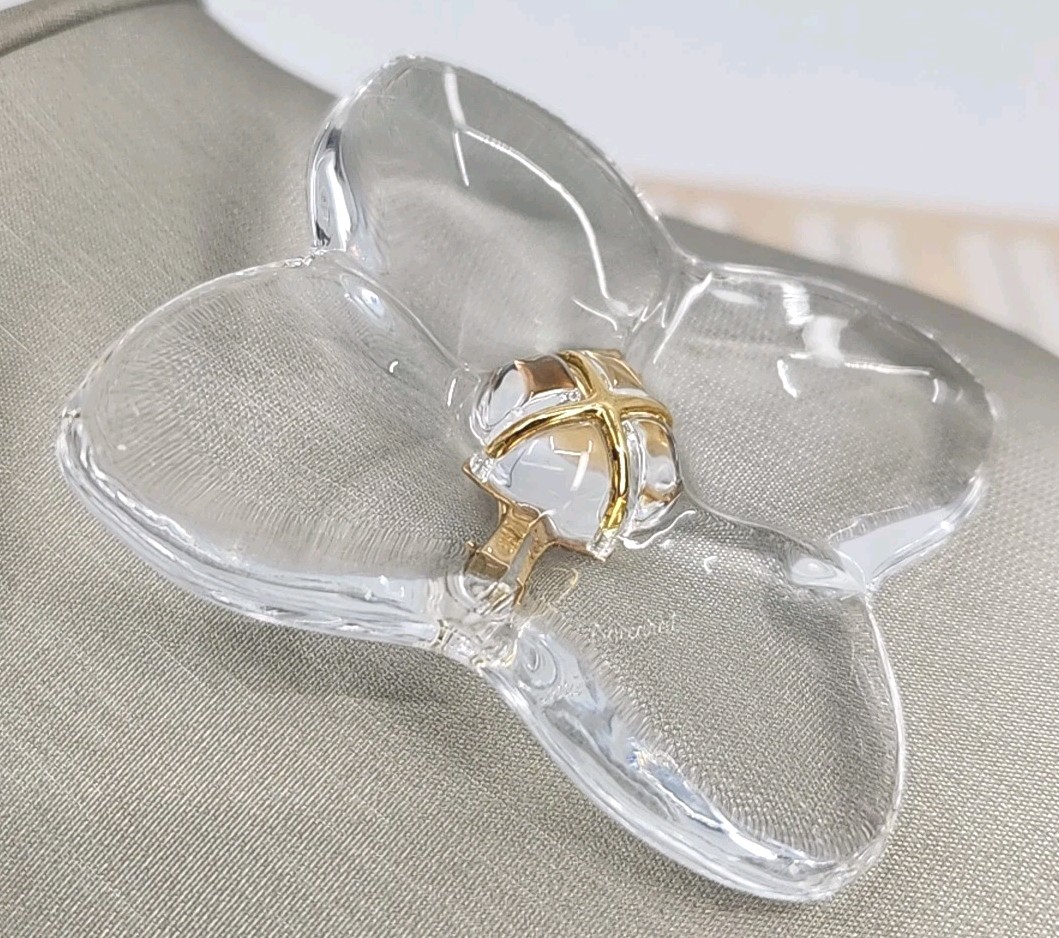 Authentic Baccarat Hortensia 18K Gold Lead Crystal Flower Brooch Pin 750 72mm