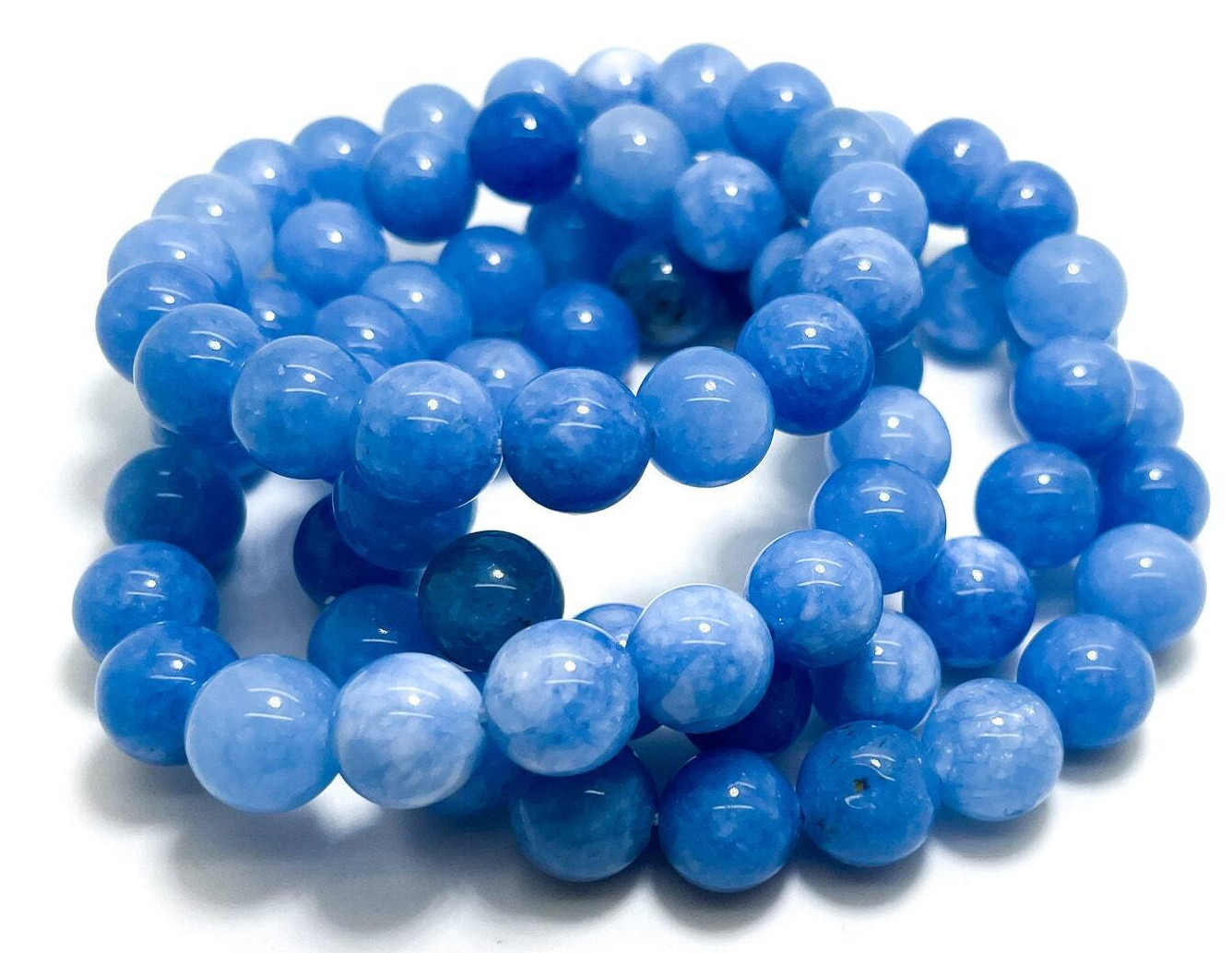 1PC x Handmade Fashion Gemstone Beaded Bracelet (Blue Aquamarine Jade)