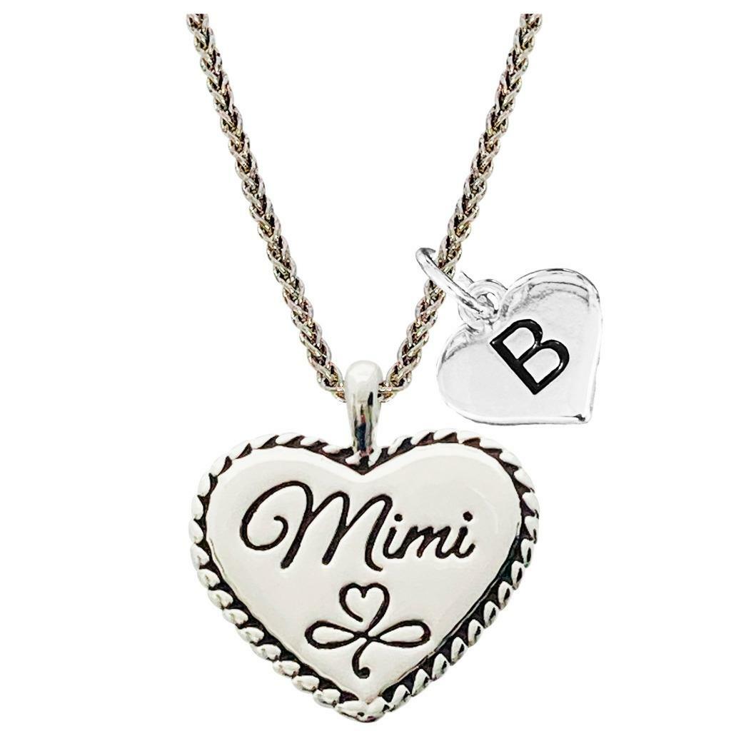 Custom Mimi Silver Heart Necklace Pendant Grandmother Jewelry Choose Initial