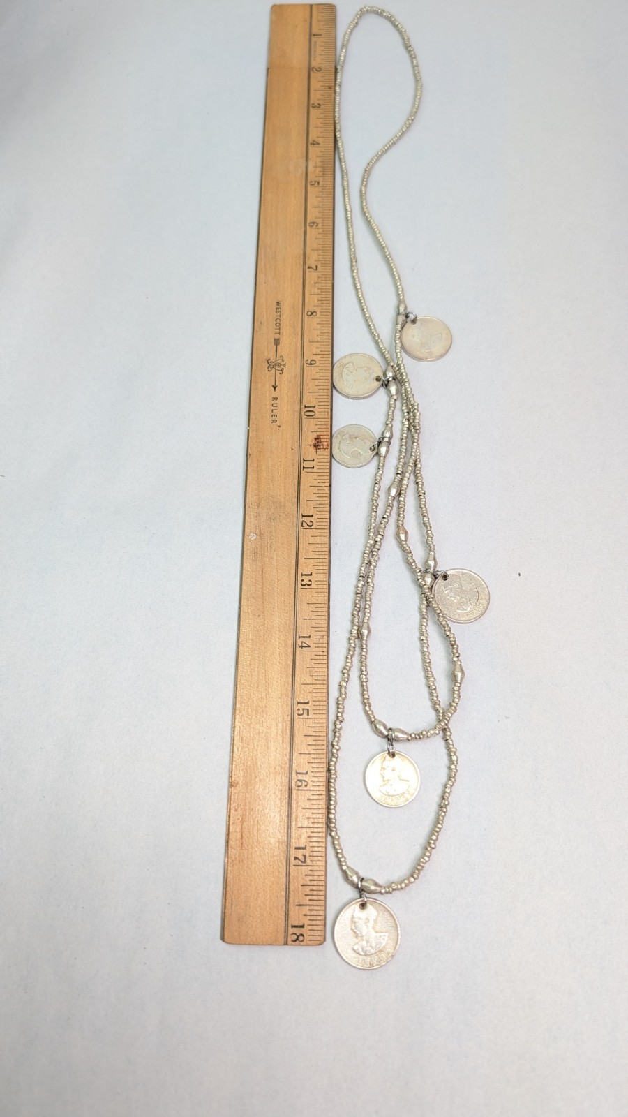 Emperor Haile Coin Necklace Silver Over Copper Double Strand Layered 30-34″