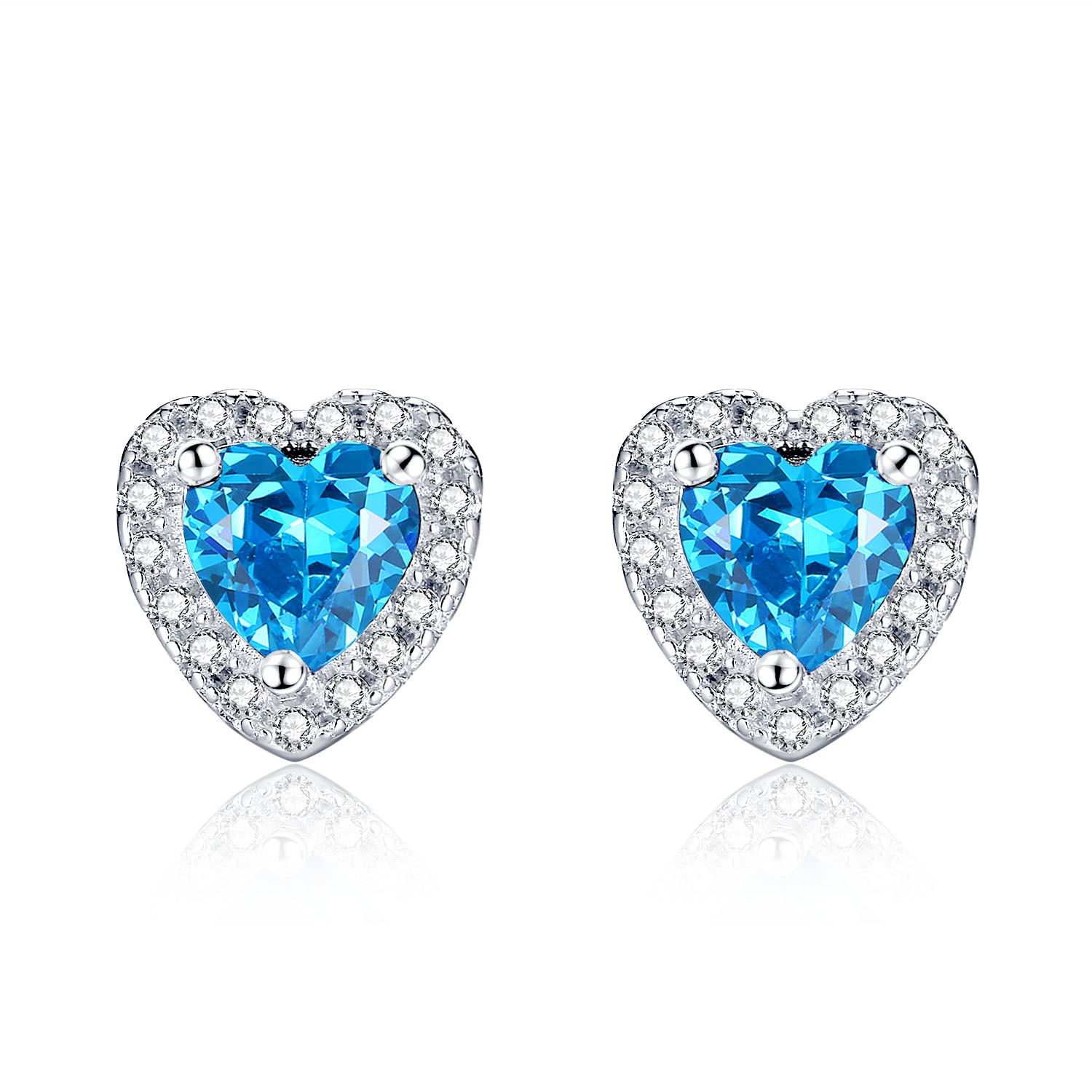 1.0 Cttw Heart Shaped AAA Simulated Blue Topaz Sterling Silver Stud Earrings