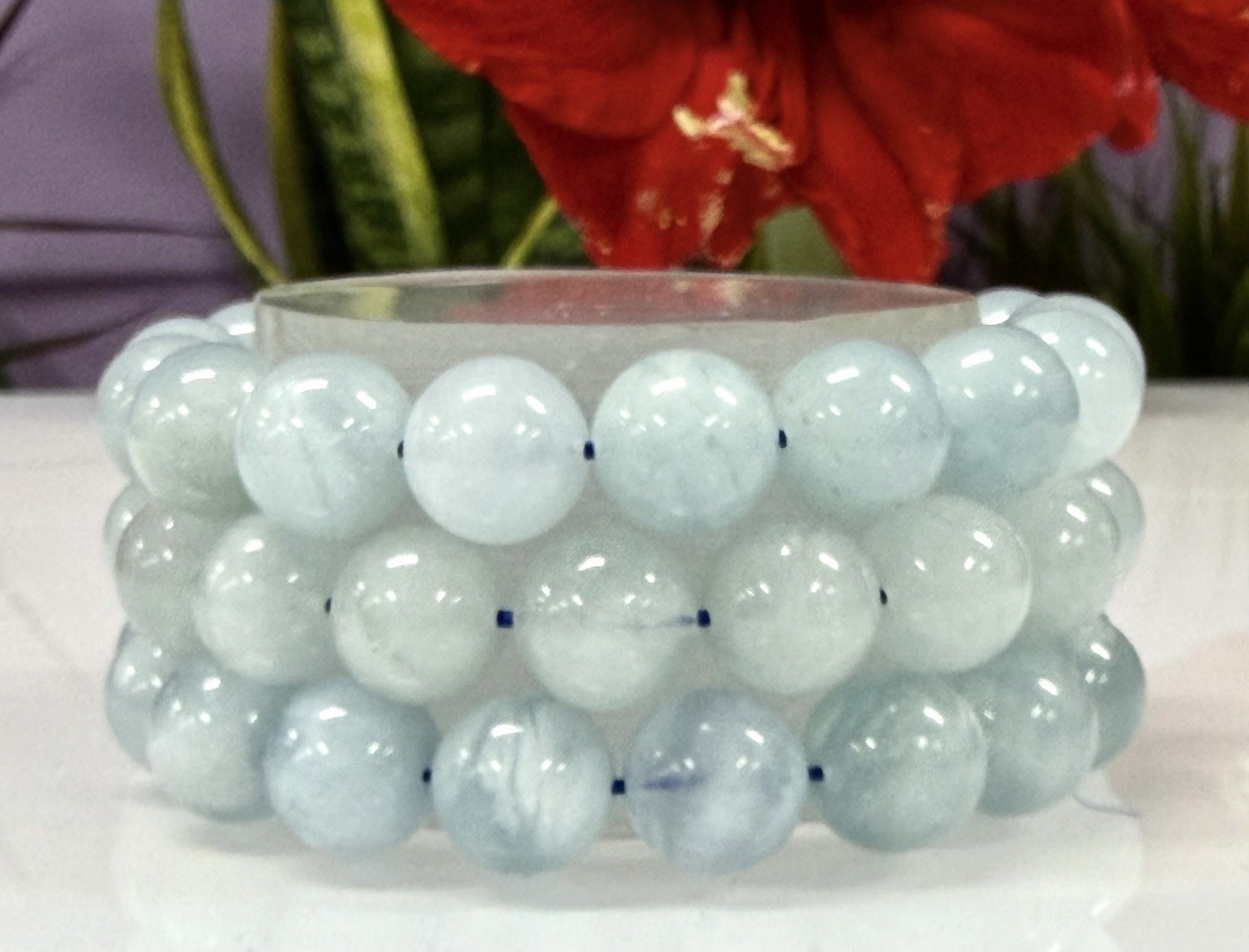 Wholesale 3 Pcs Natural Aquamarine 13-14mm ~8” Crystal Healing Stretch Bracelet