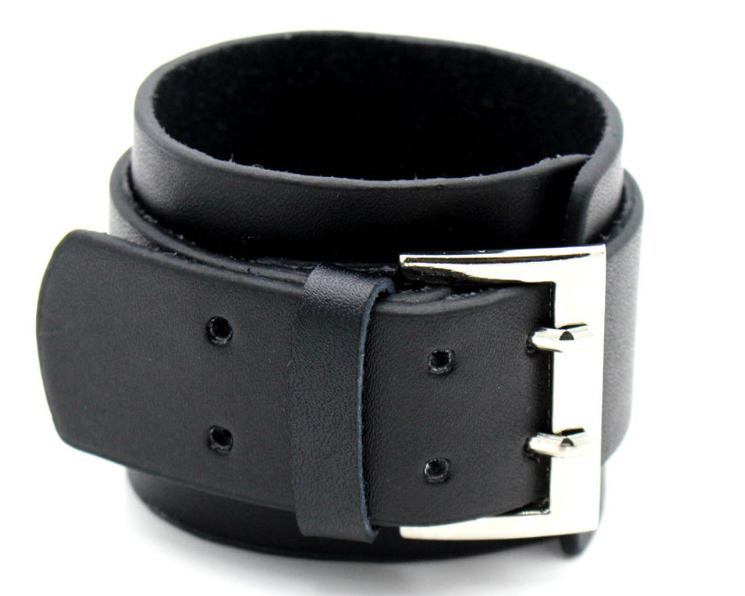 Men’s Punk Wide Leather Wrist Cuff Wrap Bangle Bracelet Wristband Adjustable