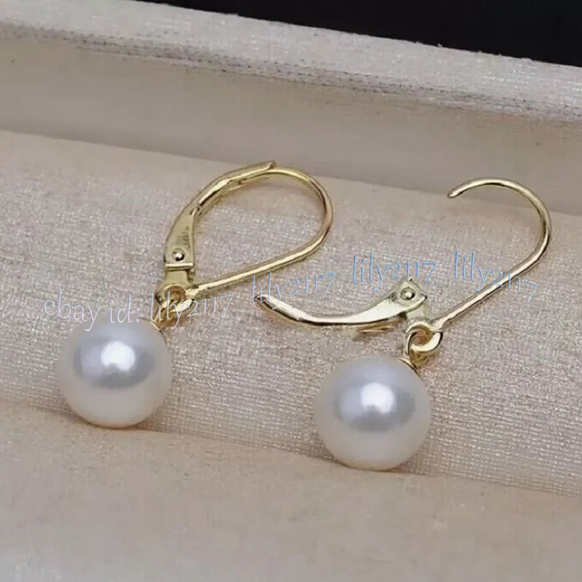 Perfect Natural Round South Sea White Pearl Dangle Earrings 14k Gold Leverback