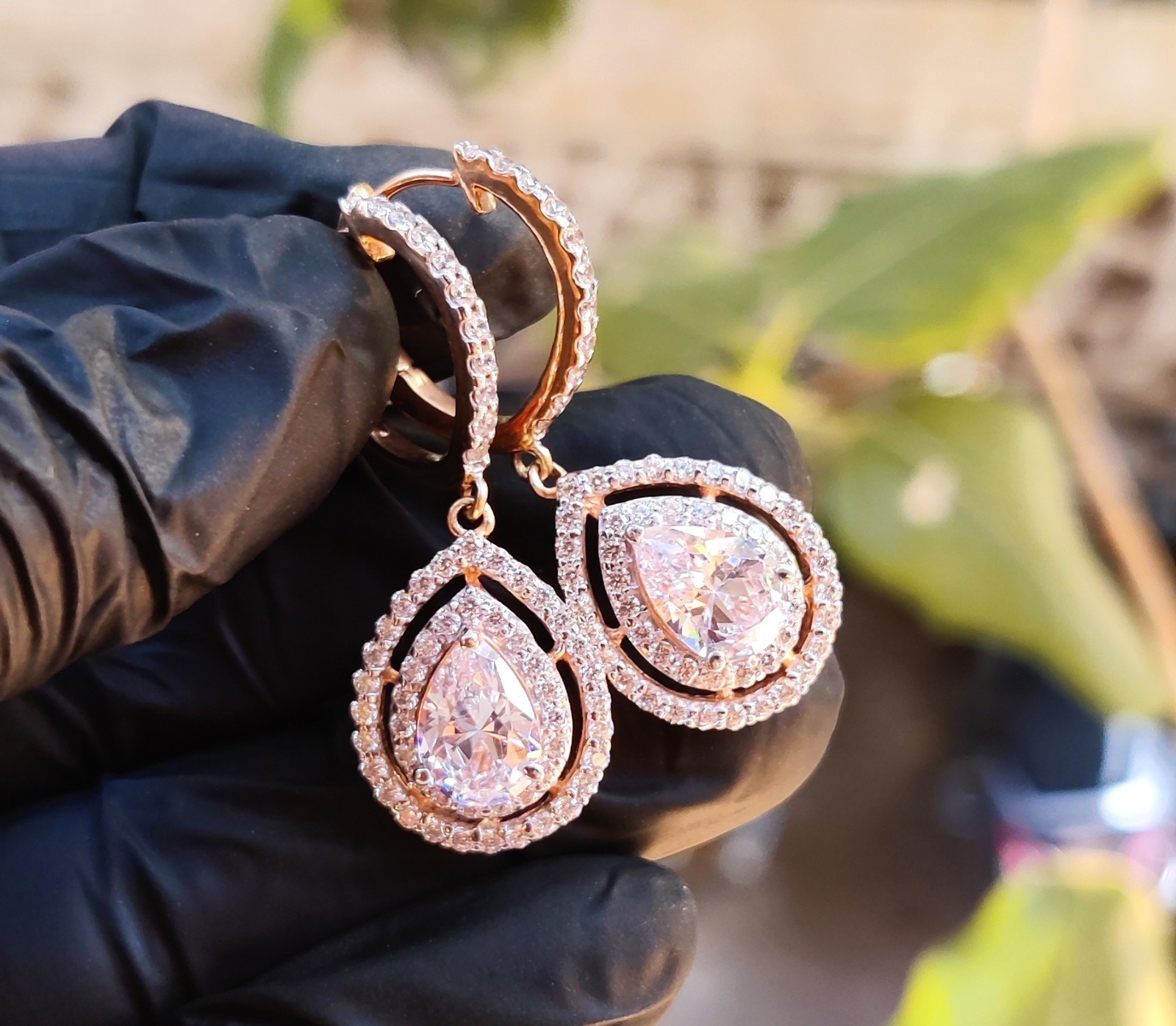 2Ct Pear Cut Simulated Diamond Drop Dangle Earrings 14k Rose Gold Plated