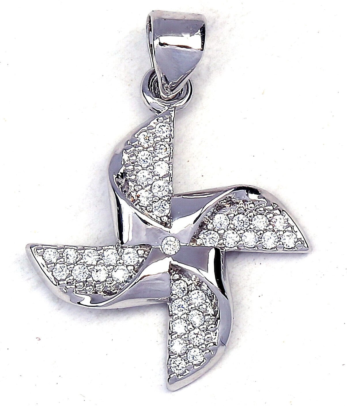 Pretty New Silver White Gold Plated Clear White CZ Pinwheel Pendant Necklace