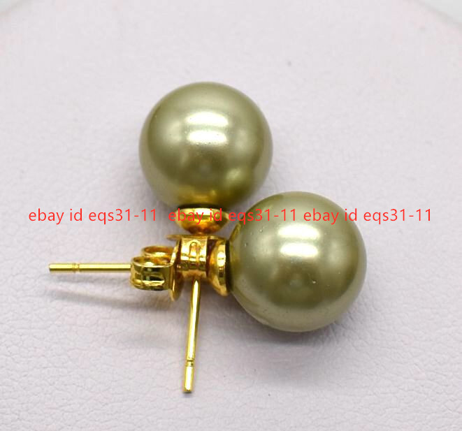 8/10/12/14mm Natural Multicolor Shell Pearl Round Beads Gold Stud Earrings