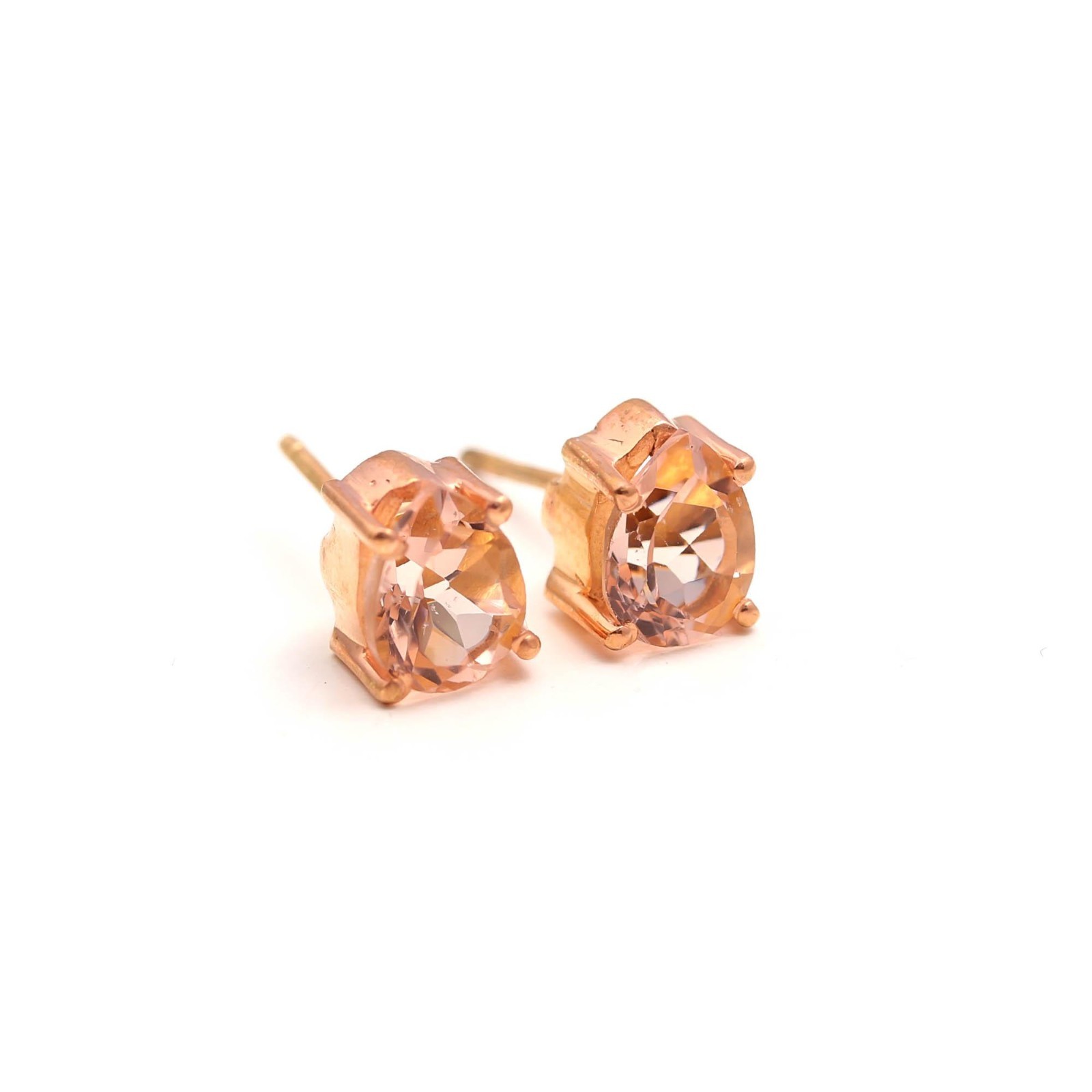 Natural Morganite Pear Stud Earrings Rose Gold Fill 925 Sterling Silver Jewelry