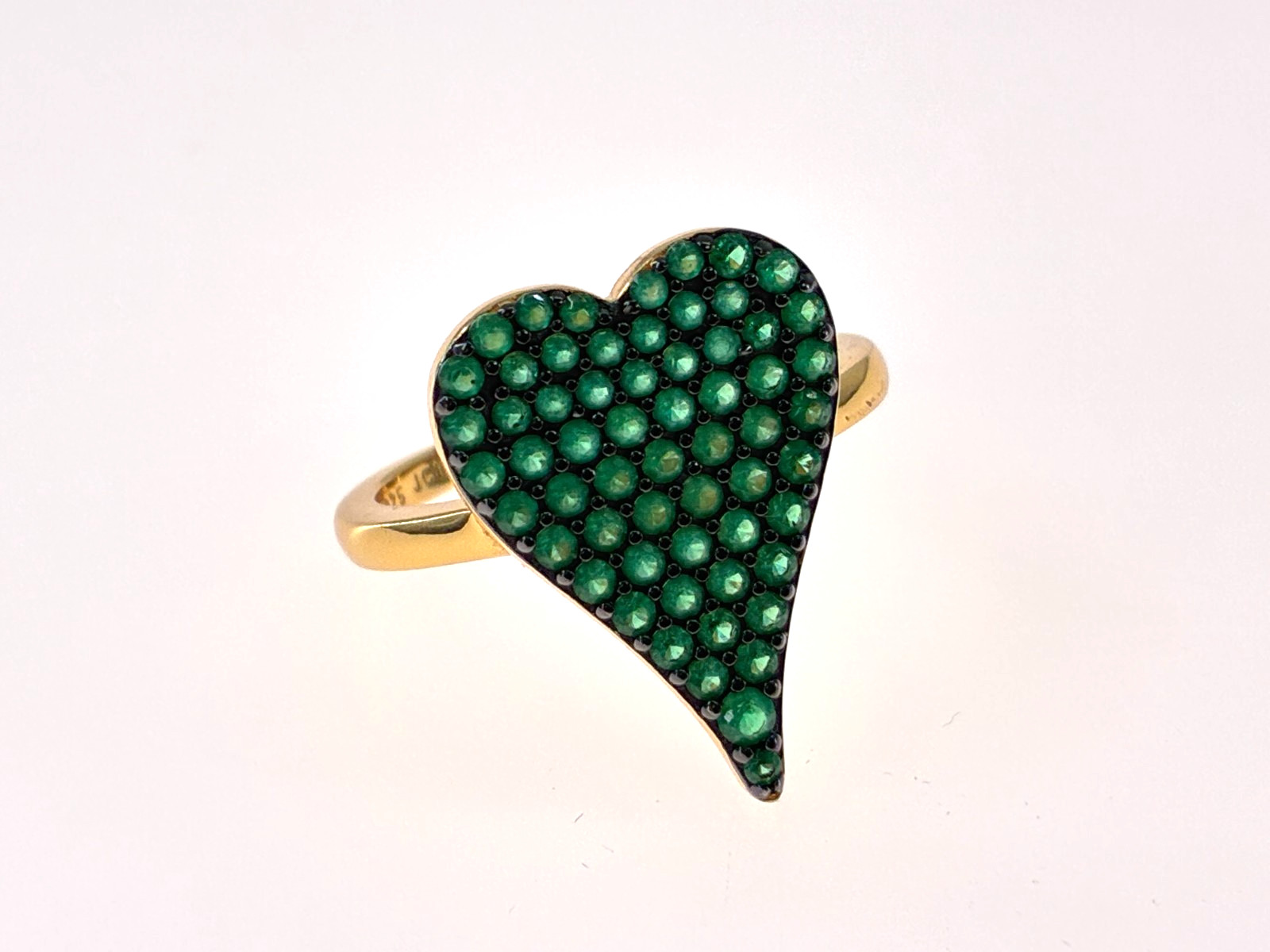 Diamonique x Jennifer Miller Green Pave Heart Ring 14K Plated Sterling Silver 7