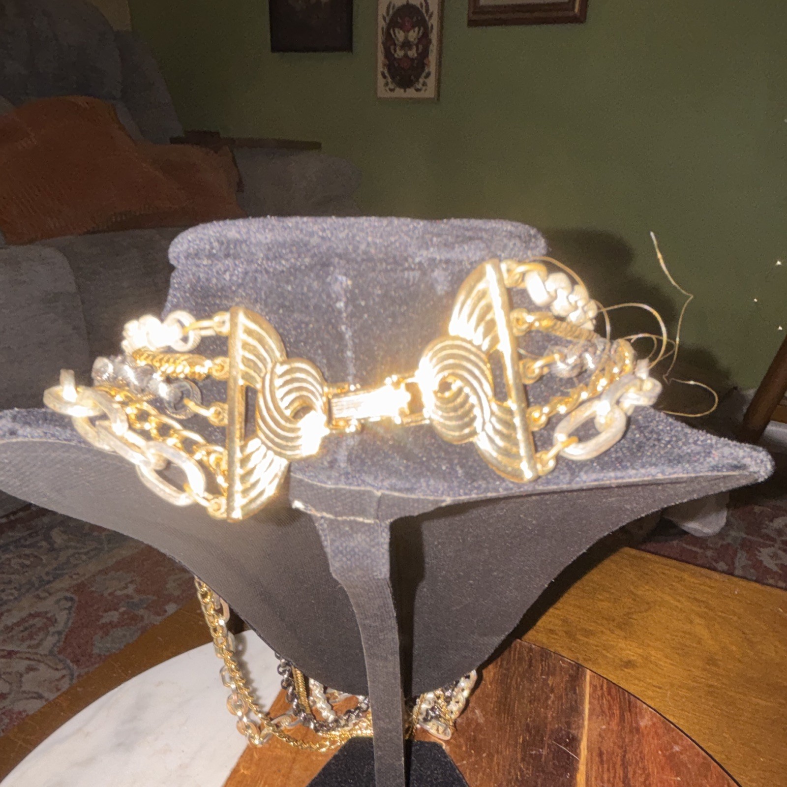 Gold & Silver Tone Layered Multi-Strand Cable Chain Necklace, Fold Over
