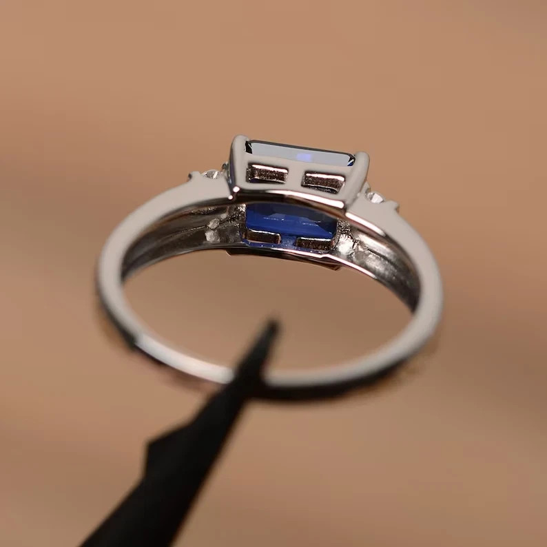 1.62 Ct Natural Blue Sapphire & Diamond Wedding Ring Solid 14k White Gold Size 6