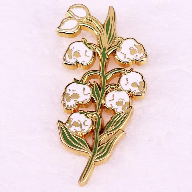 Skull Lily of the Valley Enamel Pin Flower Badge Brooch for Backpacks Coats Hats