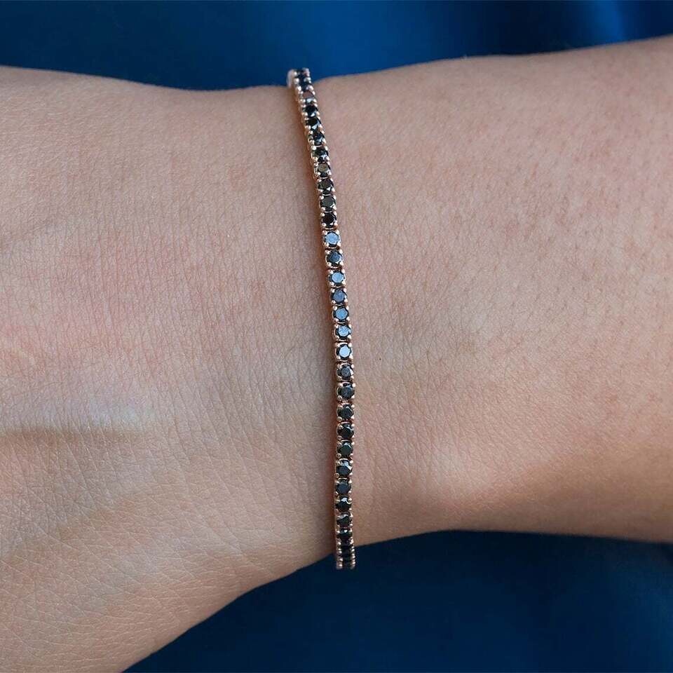 5 Ct Round Cut Simulated Black Diamond Tennis Bracelet 14K Yellow Gold Plated