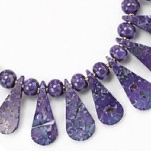 Vintage Purple Impression Jasper Necklace Natural Stone Teardrop Barrel Clasp