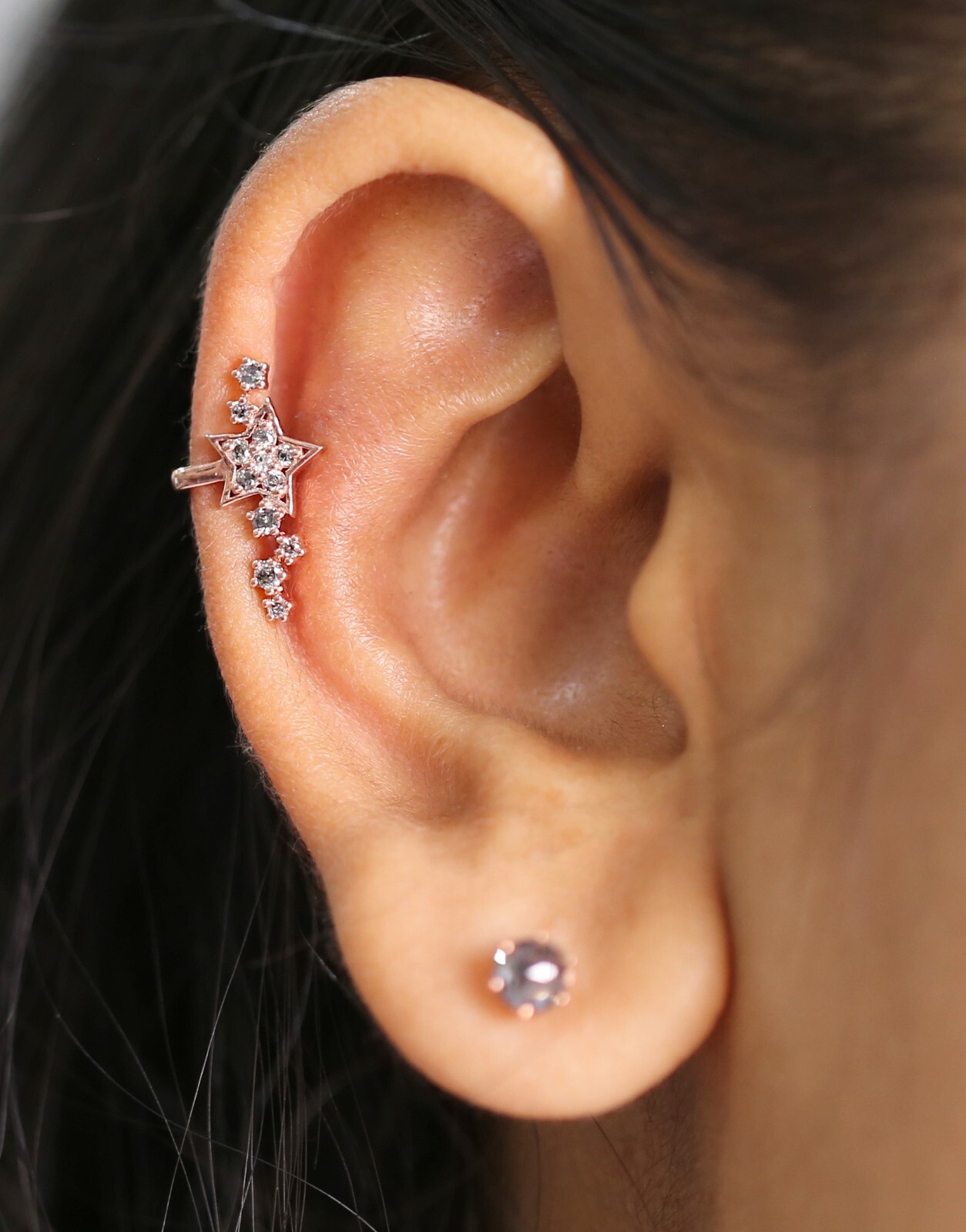Round Black Grey Diamond Ear Cuff 14K Rose White Yellow Gold Ear Cuff KD1078