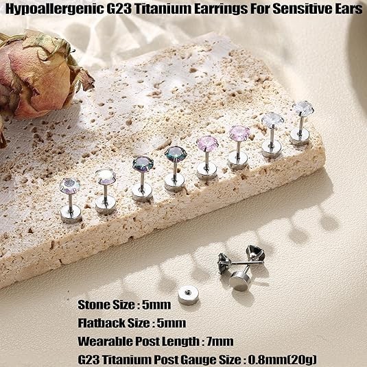 5 Pairs Titanium Earrings for Women Men G23 Pure Titanium Earrings for Sensitive