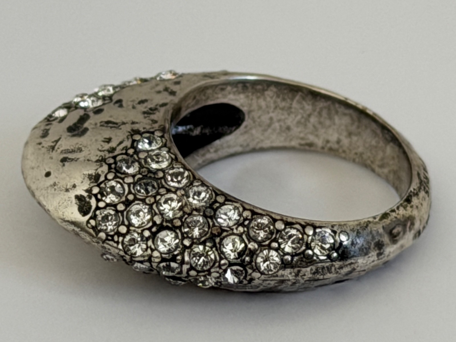 NWT Saint Laurent YSL Crystal Molten Bumpy Silver Brass 3D Dome Band Ring 6 $895