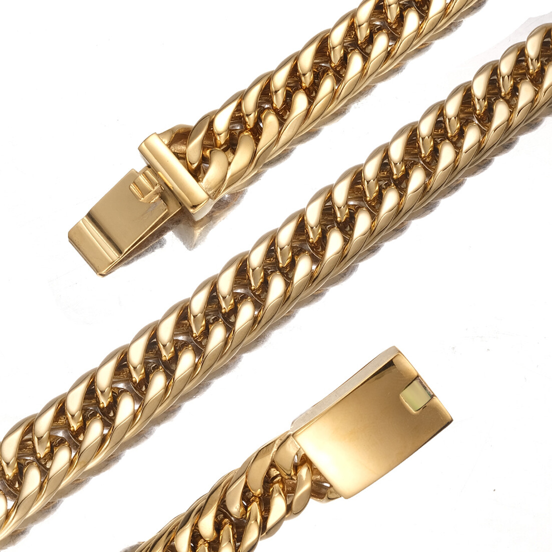 18K Gold Tone Stainless Steel Curb Cuban Link Chain Necklace 13mm/16mm 7-40inch