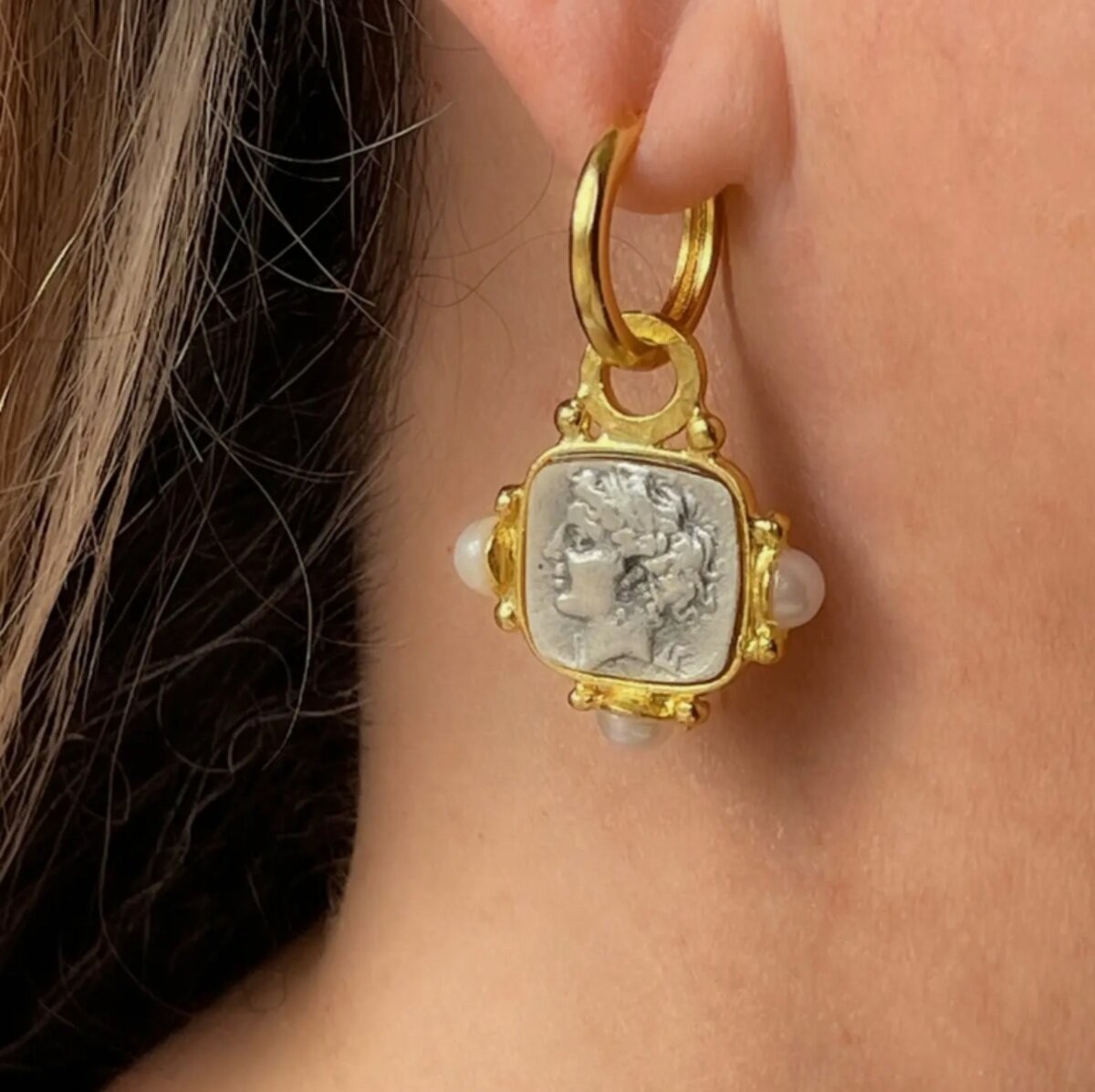AJS Designs Gold Roman Coin Earrings Jewelry 22kt GP