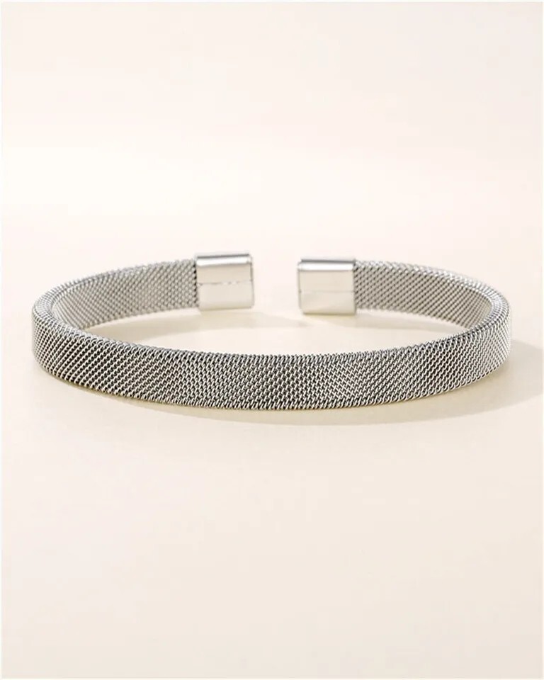 Men’s Women’s Bracelet Silver Mesh Stainless Steel Open Cuff Open Bangles New
