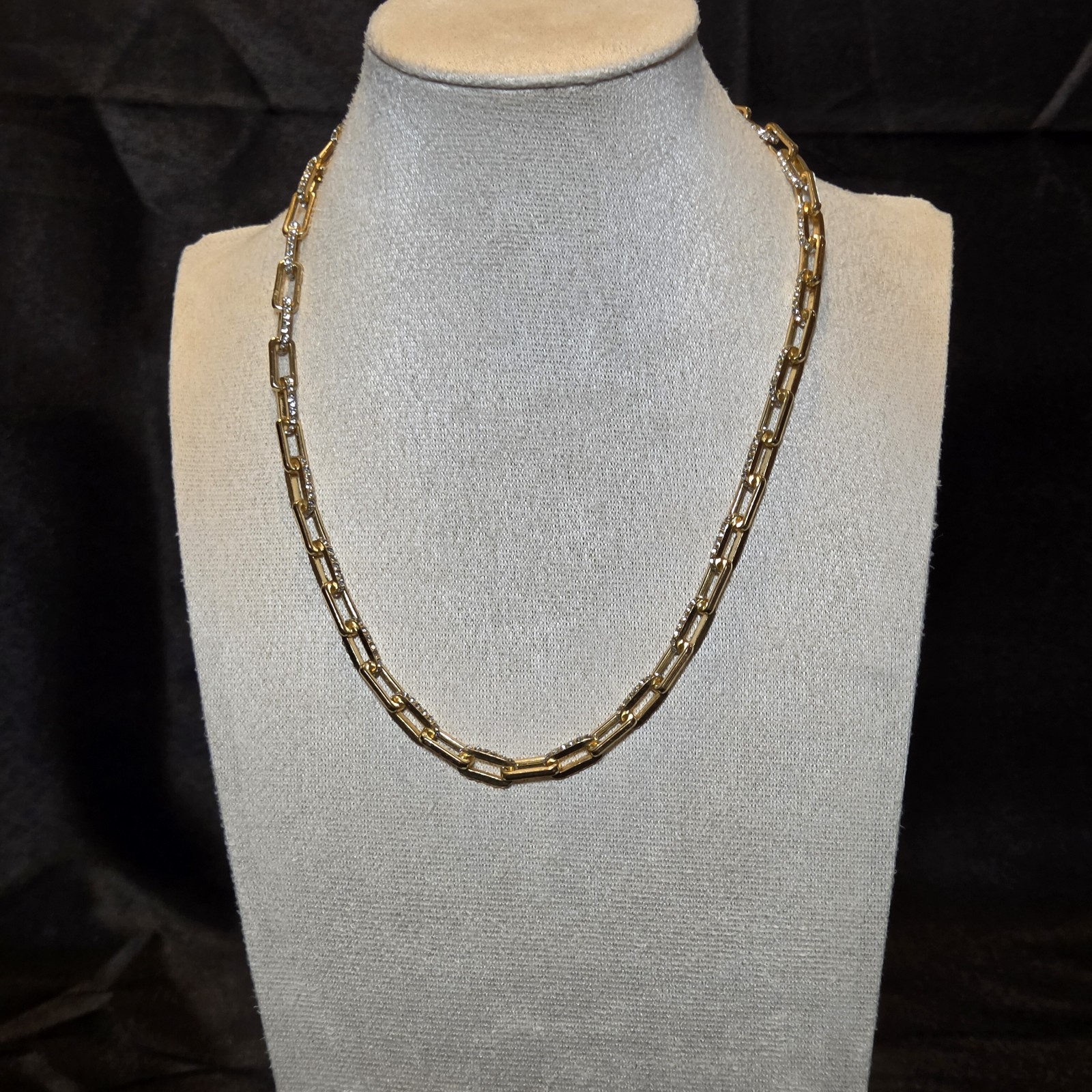 Gold-tone Paperclip Link Necklace With Crystal Accents.