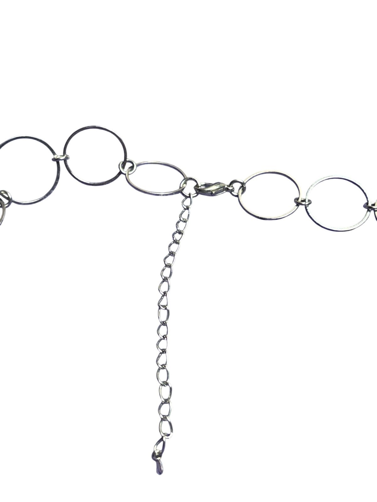 Silvertone Circle Chain Necklace Black Glass Beads 16- 19 inches Long
