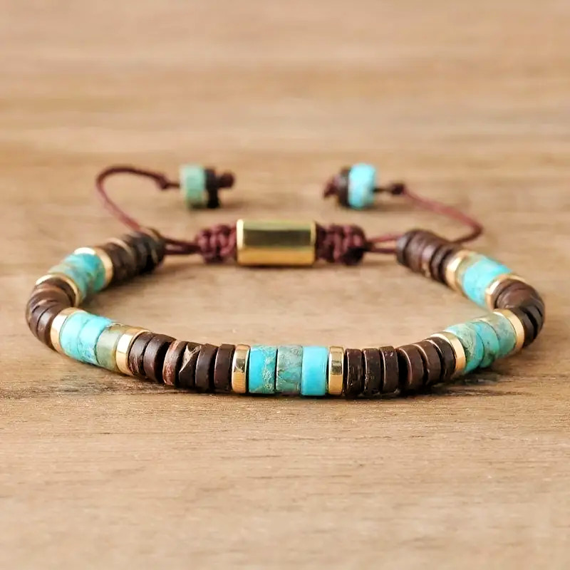 4mm Coconut Shell Sea Sediment Turquoise Crystal Gemstone Bead Dainty Bracelet