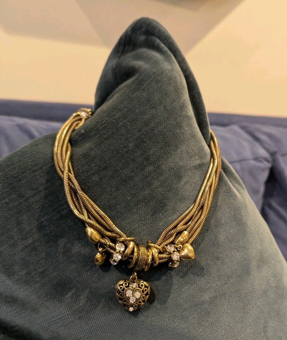 Heart Charm Bracelet Snake Chain Multi Strand Boho Steampunk Jewelry 16”