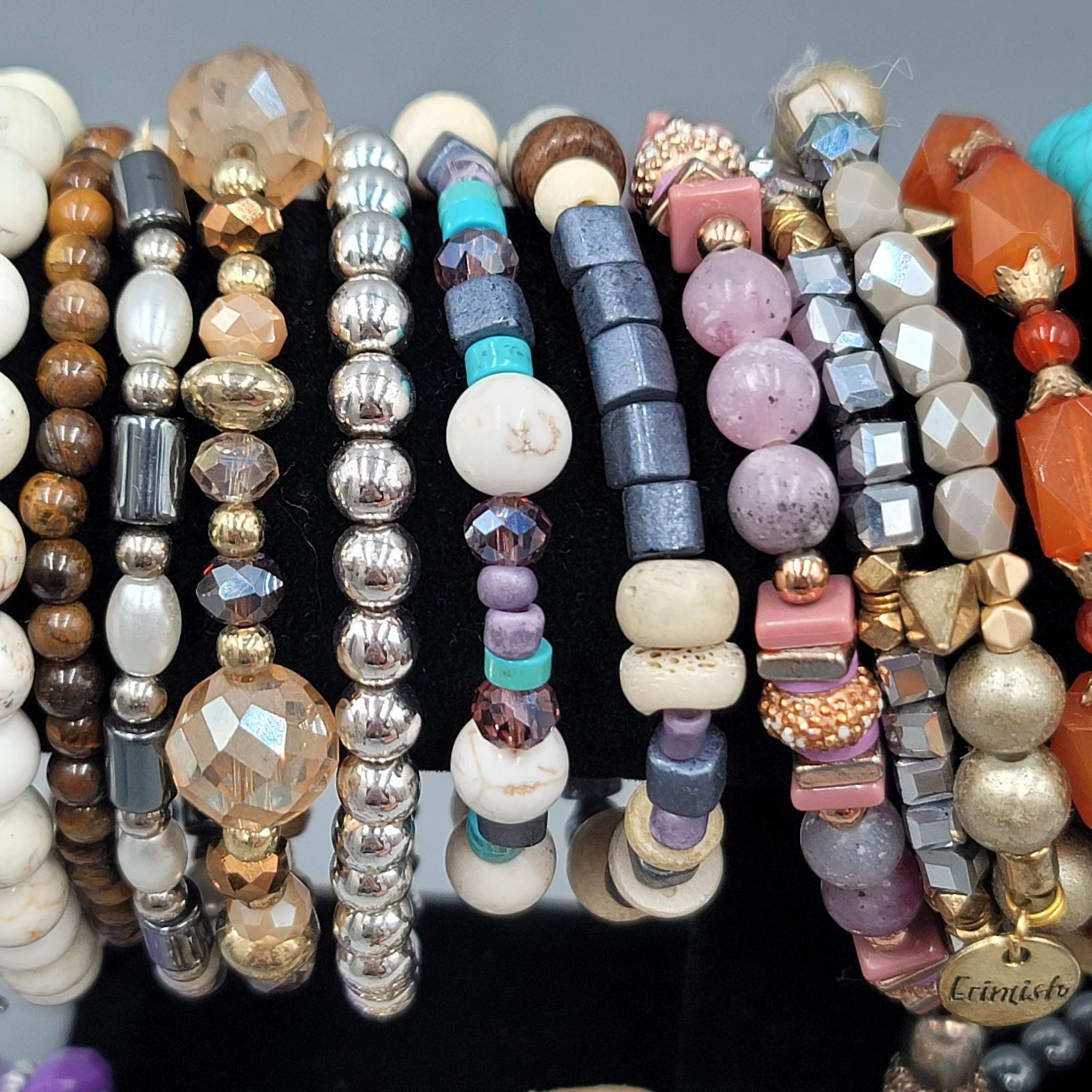 Beaded Stretch Bracelet Lot of 36 Mixed Styles Stone Crystal Glass Acrylic