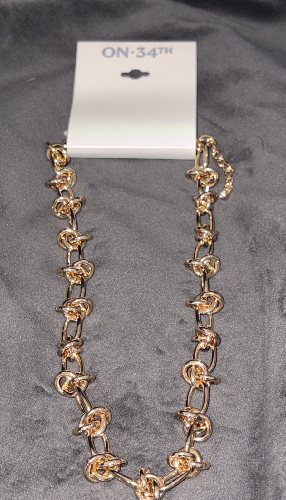 On 34th Jewelry knotted link Gold tone Necklace 15 + 2 inch Extension