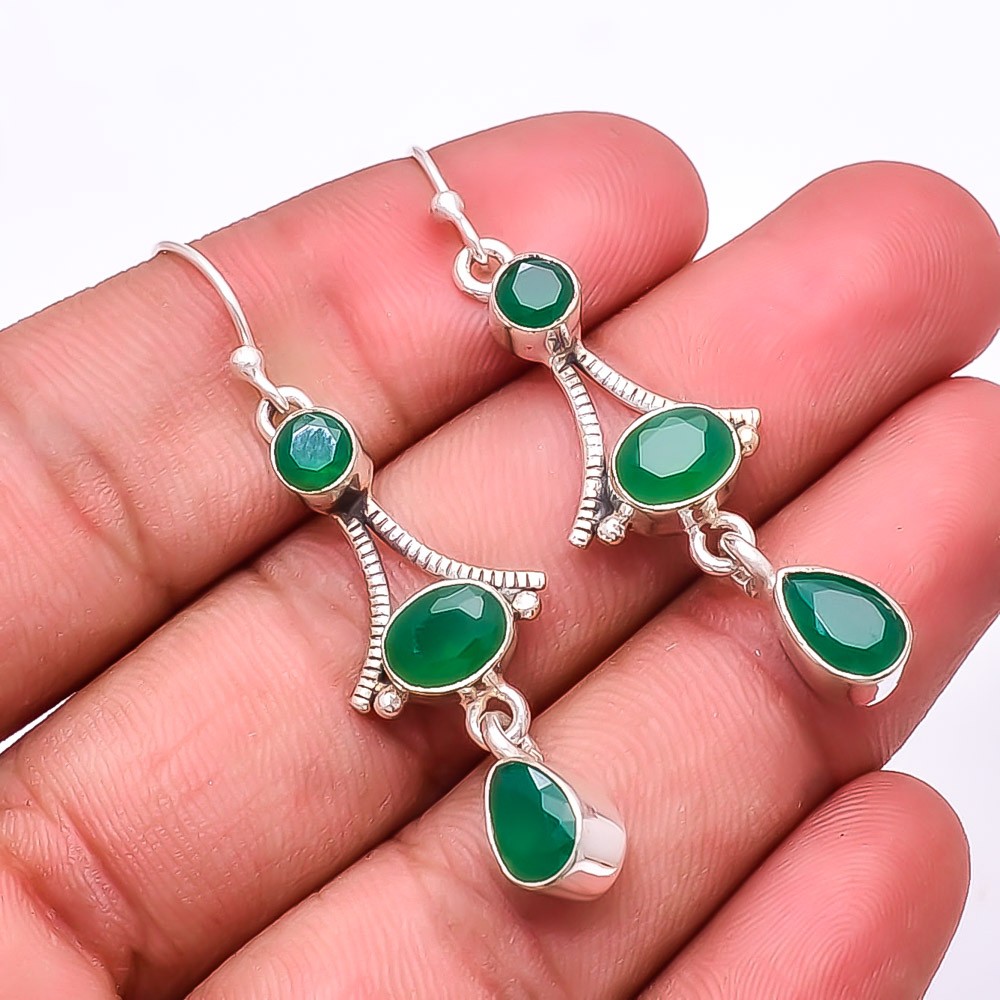 Emerald -Simulated Multi Collet 925 Sterling Silver Earring 2.03″ E80463536