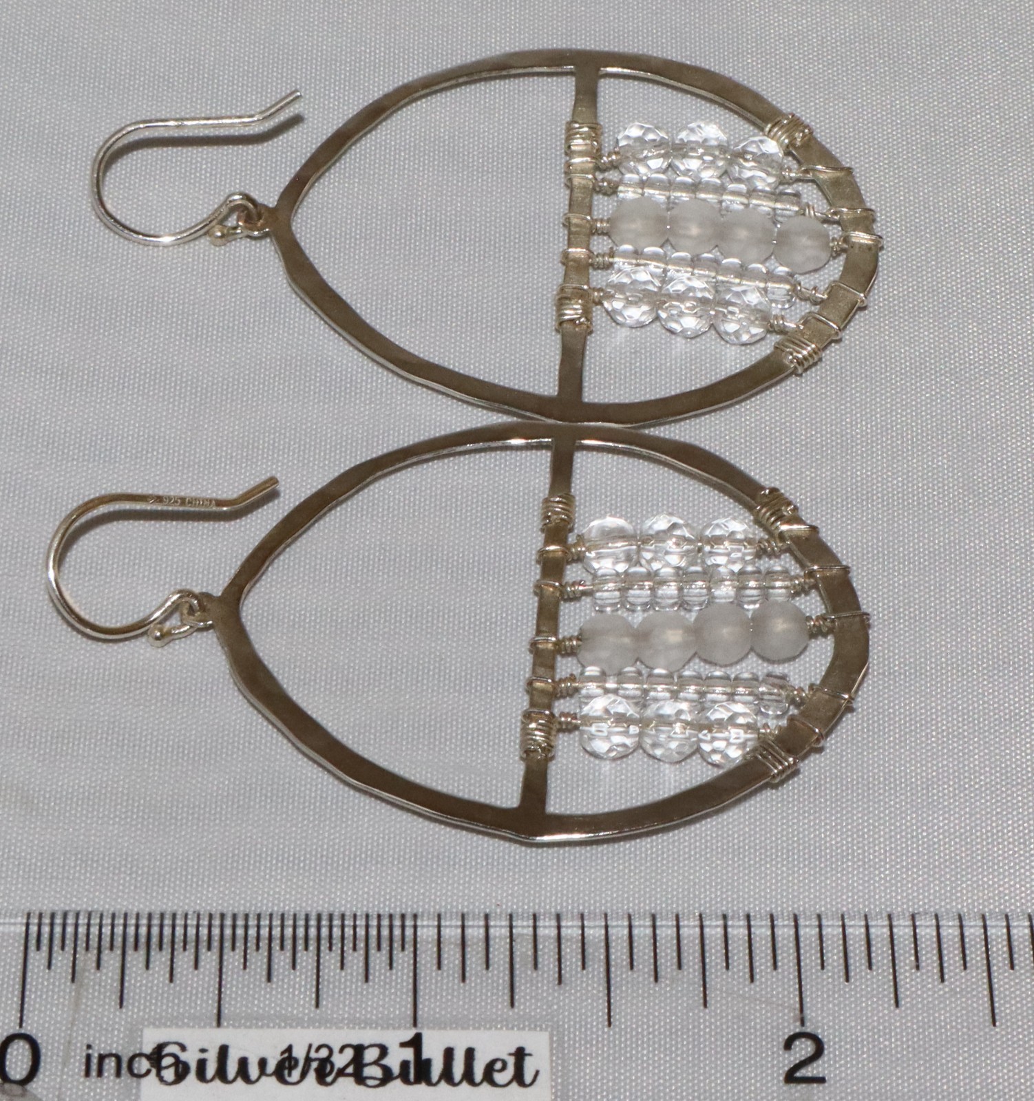 Silpada Sterling Silver Crystal Bead Open Hoop Dream Catcher Earrings W2364