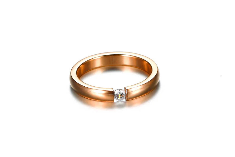 Stainless Steel Ring Simulated Zirconia 3mm Thin Solitaire Engagement Jewelry