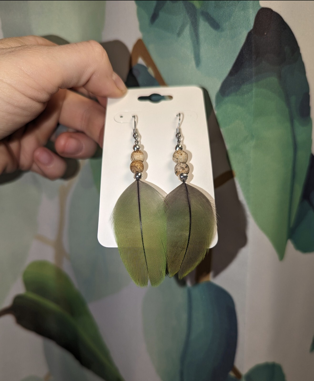 Macaw Parrot Feather Earrings Naturally Sourced- Noe Harm Farm Animal Sanctuary