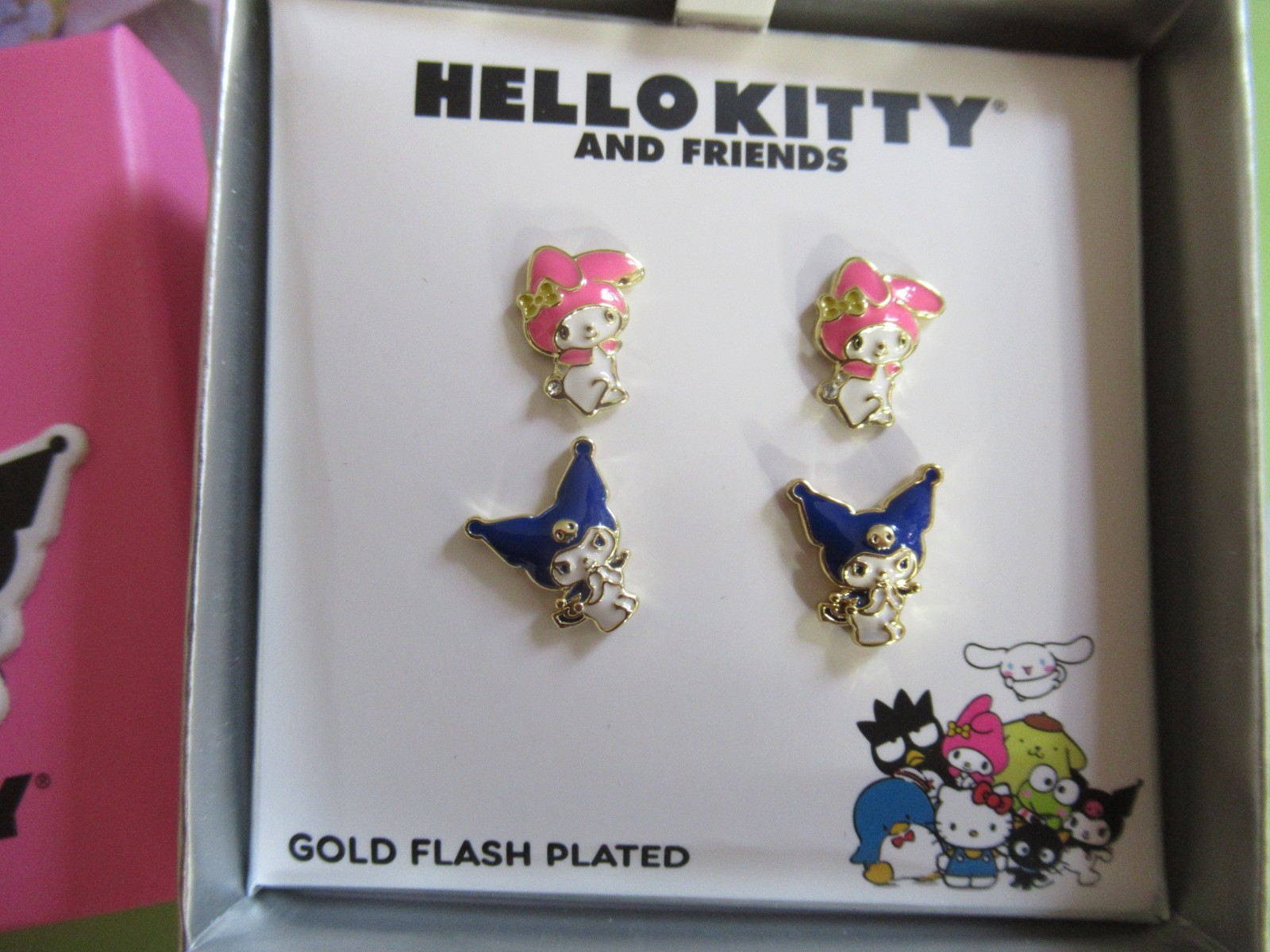 Sanrio Hello Kitty 18k Gold Flash Plated Kuromi My Melody Stud Earrings Set
