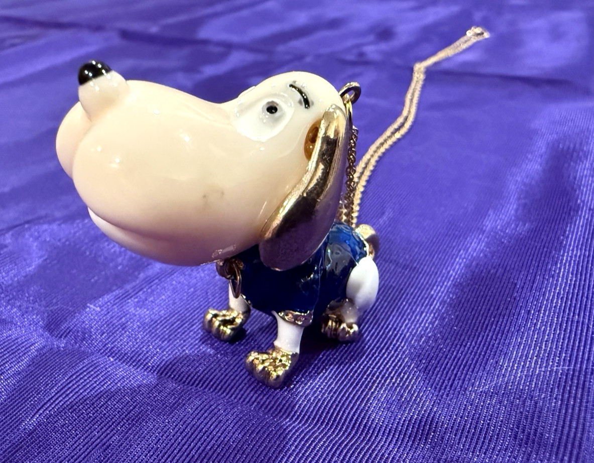 Betsy Johnson Blue Enamel Resin Puppy Dog Pendant on Gold Tone Chain