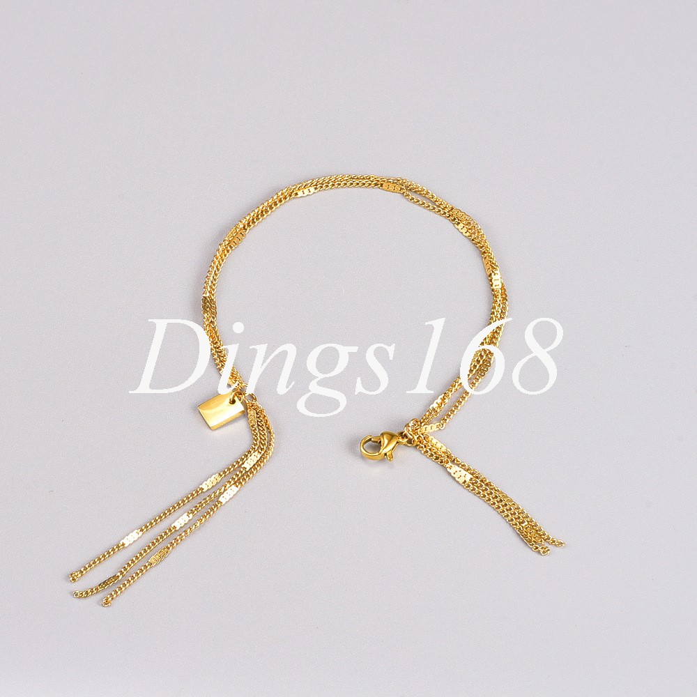 Ladies Genuine 18K Yellow Gold Filled 6.5 inch Three-Layer Fringe Chain Bracelet