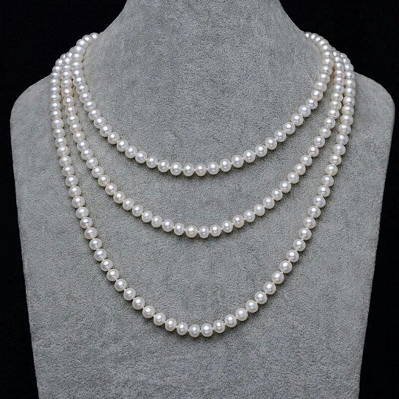 Super Long 100 Inch AAA+ 7-8mm White Natural Pearl Necklace