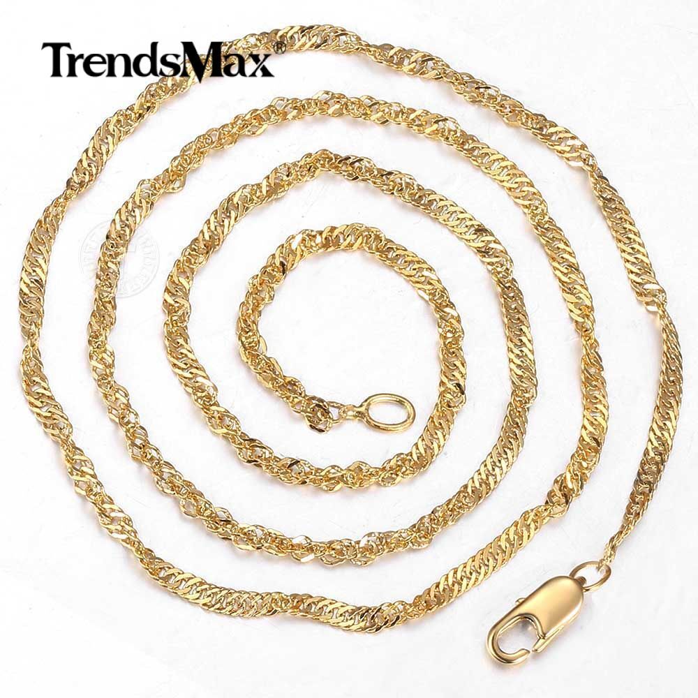 1/2/3/5Pcs 2MM Yellow Gold Filled Wave Twisted Link Chains Necklace 48CM/18.9In