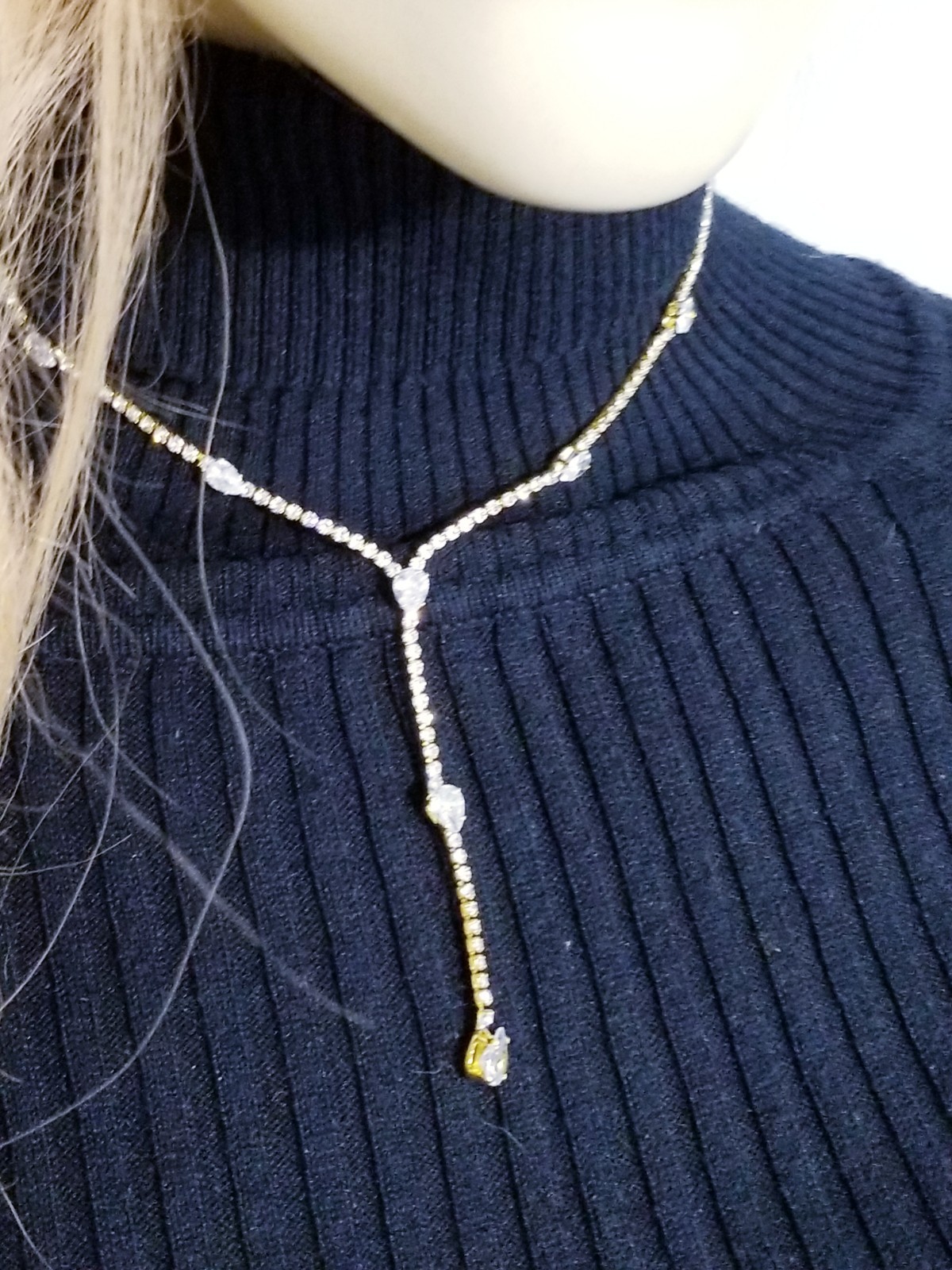 Gold Silver Tone Necklace Choker Lariat Austrian Crystal Rhinestone Bridal
