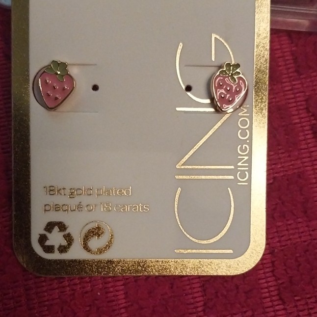 ICING 18k Gold Plated Pink Enamel Strawberry Stud Lobe Earrings No Stone