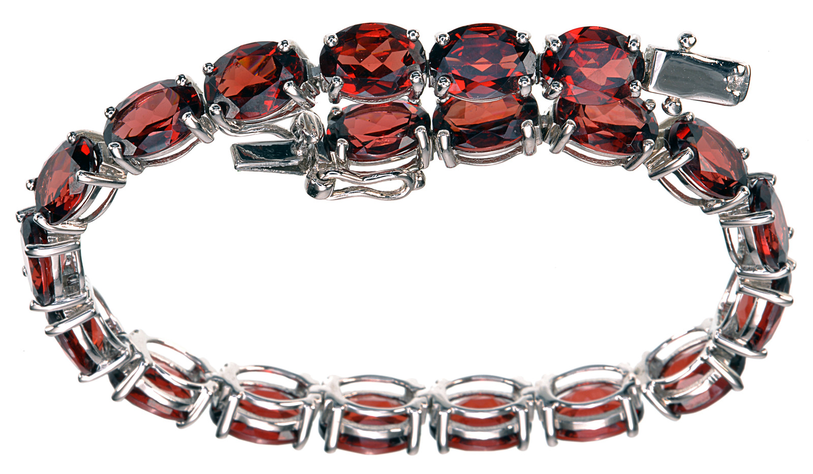 Sterling Silver 24 Ct wt Red Garnet Tennis Bracelet 6-3/4″ Long
