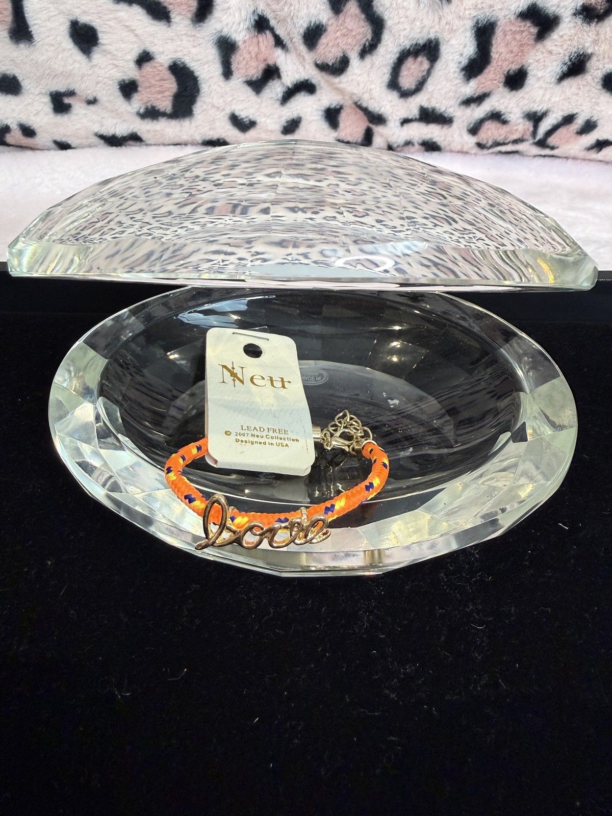 Orange Cord Friendship Bracelet Gold Tone Love Script Charm