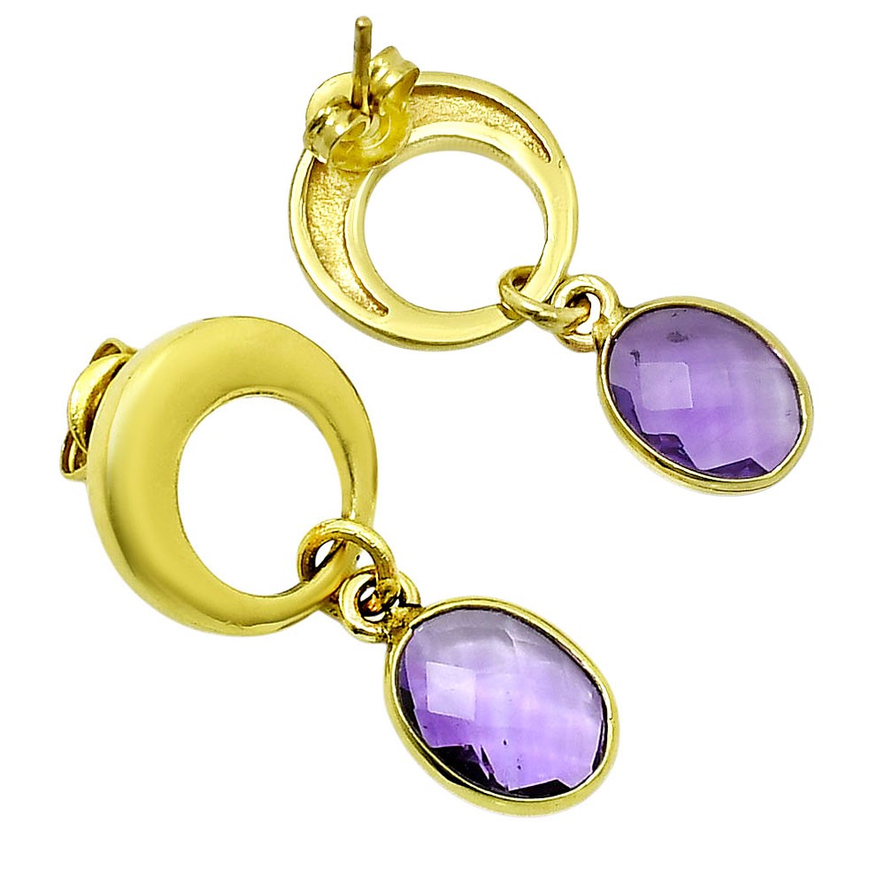 18K Gold Over Brass Natural Amethyst – Brazil Earrings Jewelry EM-1259