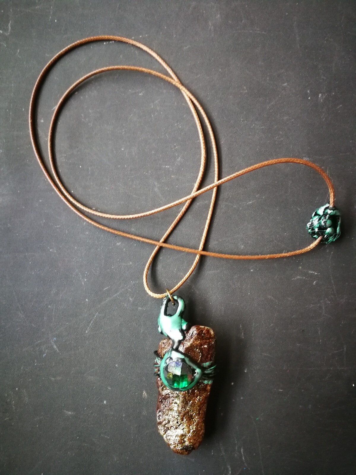 Uncut Gemstone Pendant Necklace Spirit Guide Green Witch Snake Amulet Raw Stone