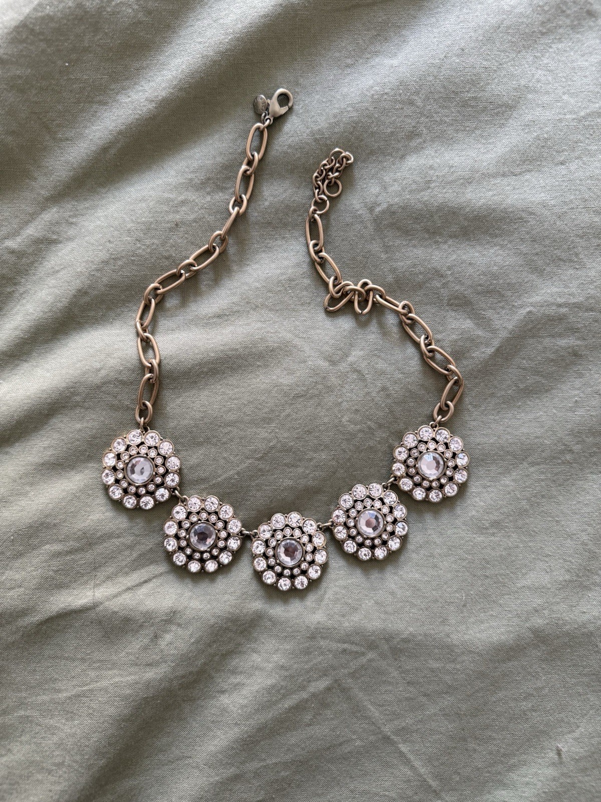 J. Crew Rhinestone Statement Circle Necklace Gold Silver 2010s