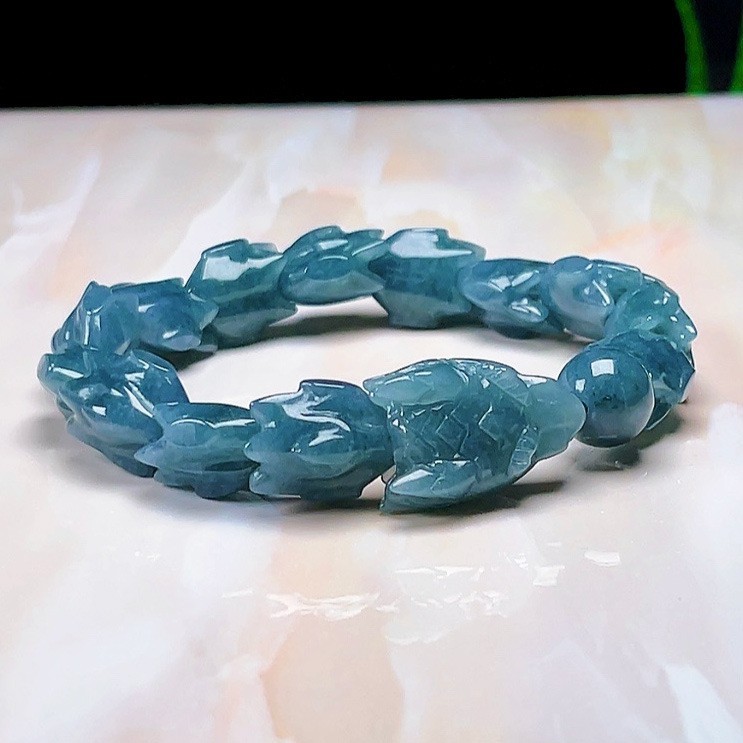 Blue water oil green dragon bone natural A-grade jade dragon bracelet
