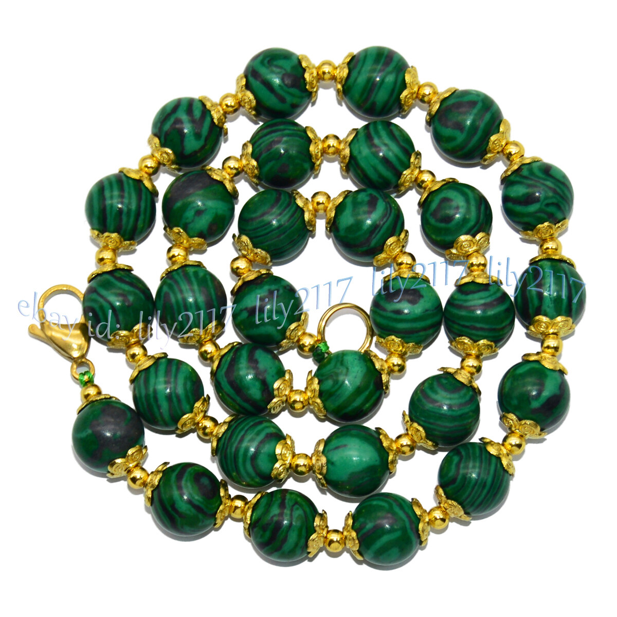 8/10/12mm Round Green Malachite Artificial Gemstone Beaded Necklaces 14-48 inch