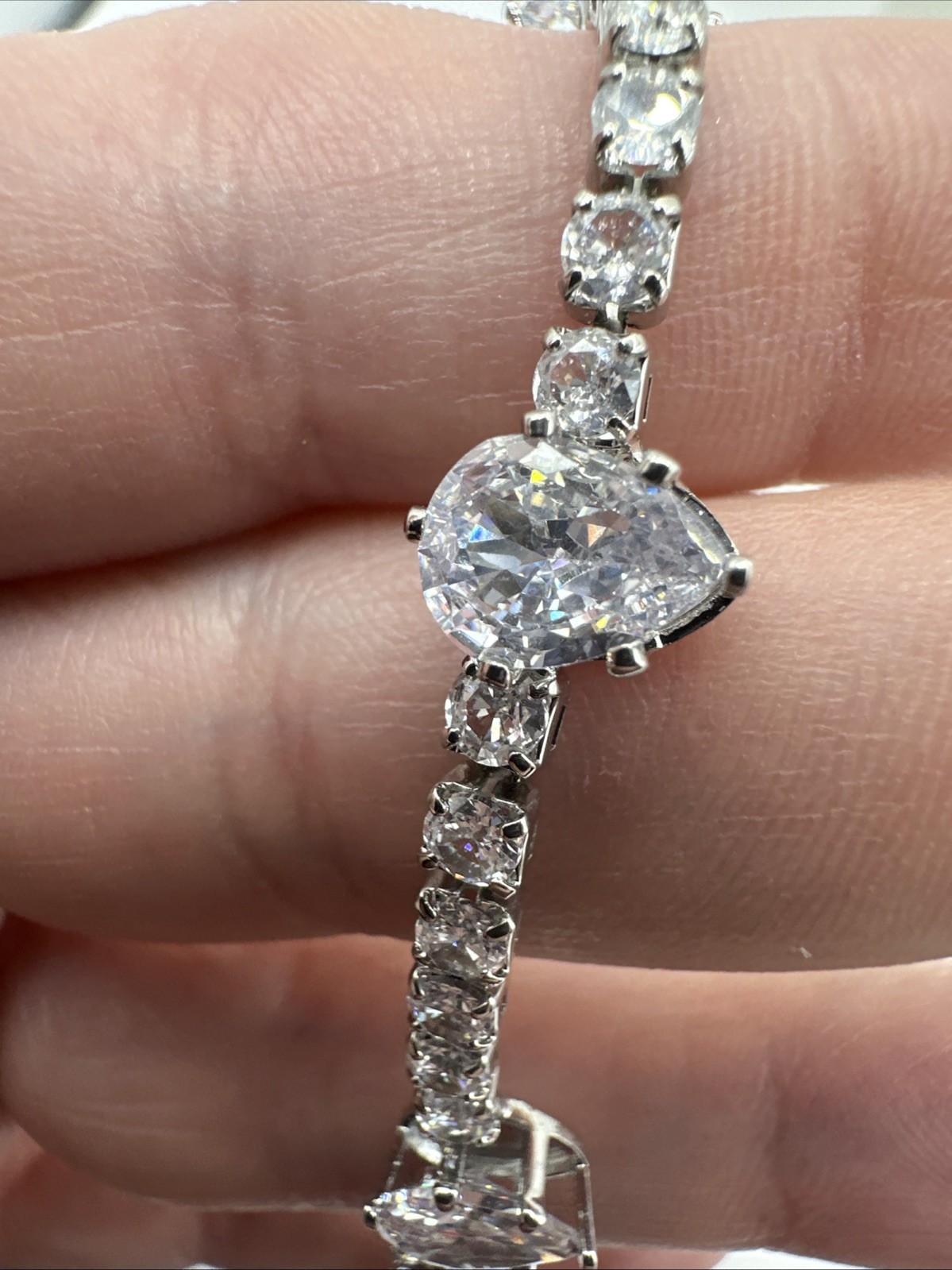 Nordstrom Large oval shape Cubic Zirconia Collar Necklace 16-19” Bride Wedding